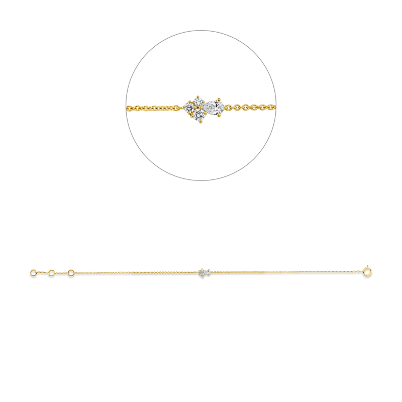 Armband 18 kt GG, mit ZÖ 15,5 cm + 16,5 cm, 1 Tropfen 0,09 ct, TW-si, 3 Brill. 0,08 ct, W-si