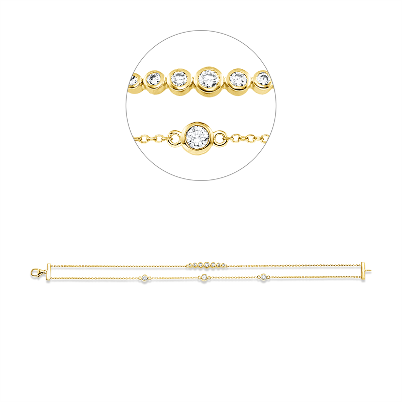 Armband 18 kt GG, 2 Brill. 0,10 ct, TW-si, 3 Brill. 0,36 ct, TW-si, 1 Brill. 0,08 ct, TW-si, 4 Brill. 0,08 ct, TW-si