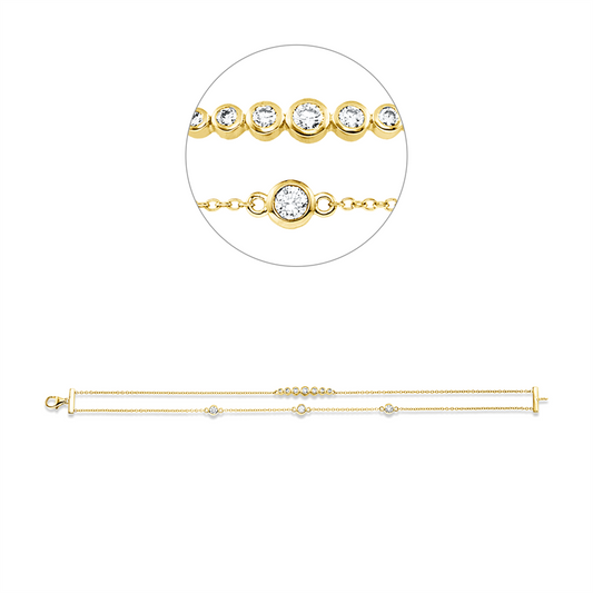 Armband 18 kt GG, 2 Brill. 0,10 ct, TW-si, 3 Brill. 0,36 ct, TW-si, 1 Brill. 0,08 ct, TW-si, 4 Brill. 0,08 ct, TW-si