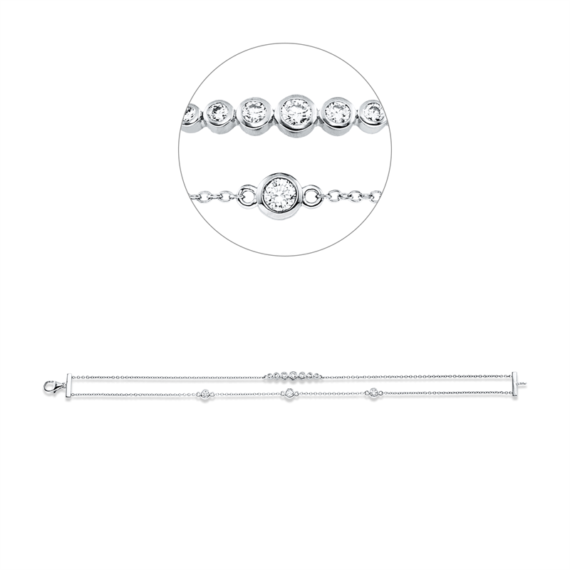 Armband 18 kt WG, 2 Brill. 0,10 ct, TW-si, 3 Brill. 0,36 ct, TW-si, 1 Brill. 0,08 ct, TW-si, 4 Brill. 0,80 ct, TW-si