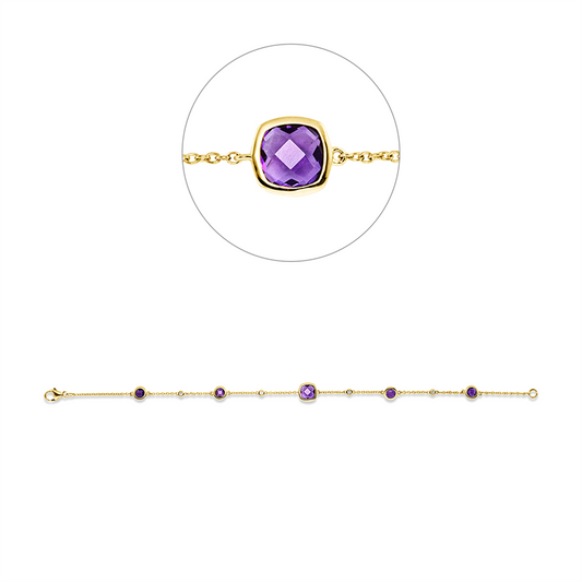 Armband 18 kt GG, 4 Brill. 0,06 ct, TW-si, 1 Amethyst 0,90 ct lila, 4 Amethyste 0,95 ct lila