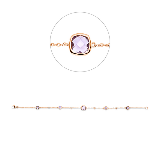 Armband 18 kt RG, 4 Brill. 0,06 ct, TW-si, 1 Amethyst 0,84 ct pink, 4 Amethyste 0,97 ct pink
