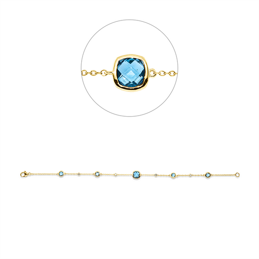 Armband 18 kt GG, 4 Brill. 0,06 ct, TW-si, 1 Topas 1,81 ct blau, 4 Topase 1,50 ct blau