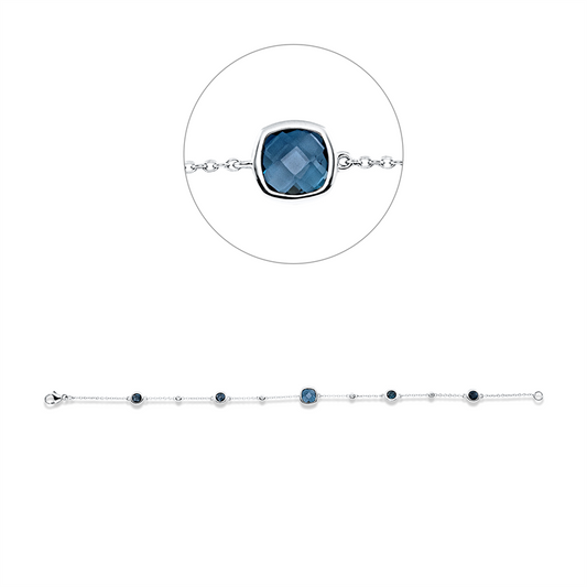 Armband 18 kt WG, 4 Brill. 0,06 ct, TW-si, 1 Topas 0,87 ct Lond. blue, 4 Topase 1,31 ct Lond. blue