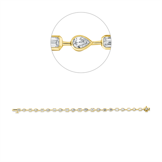 Armband 18 kt GG+WG, 11 Sm.schliff 2,13 ct, TW-si, 11 Tropfen 1,74 ct, TW-si