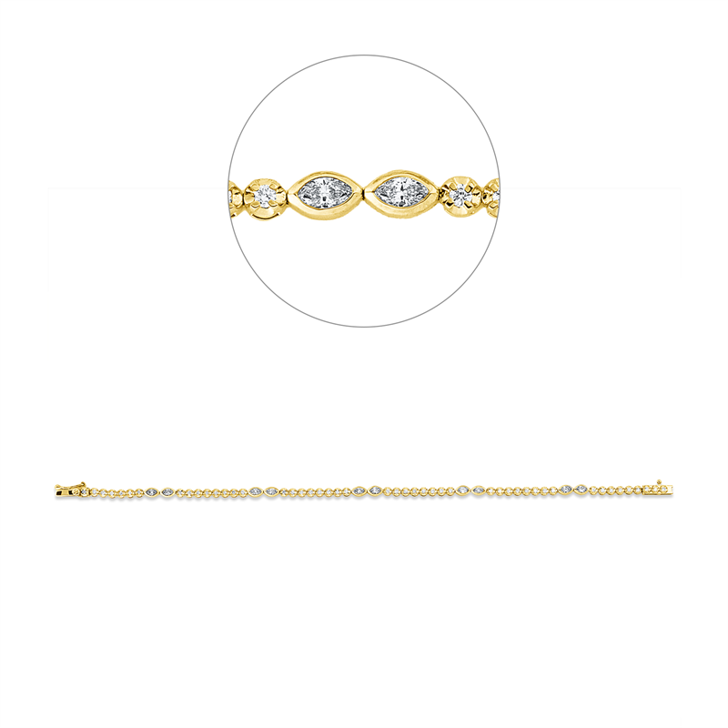 Armband 18 kt GG+WG, 10 Nav. 0,55 ct, TW-si, 48 Brill. 0,55 ct, TW-si