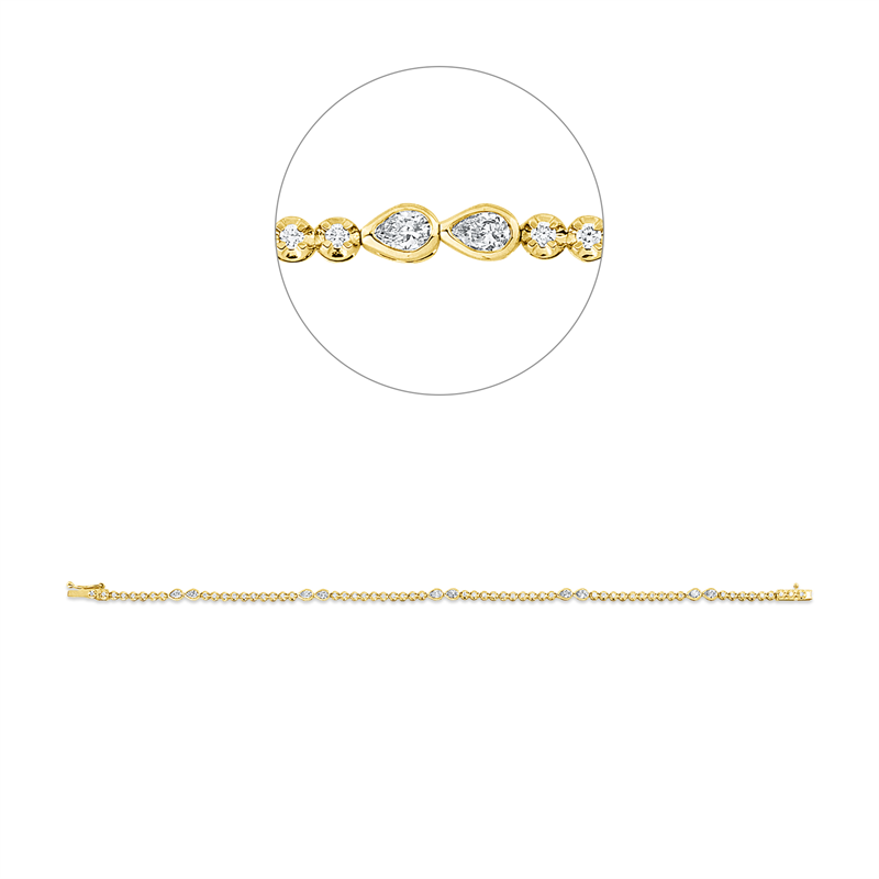 Armband 18 kt GG+WG, 57 Brill. 0,54 ct, TW-si, 10 Tropfen 0,52 ct, TW-si