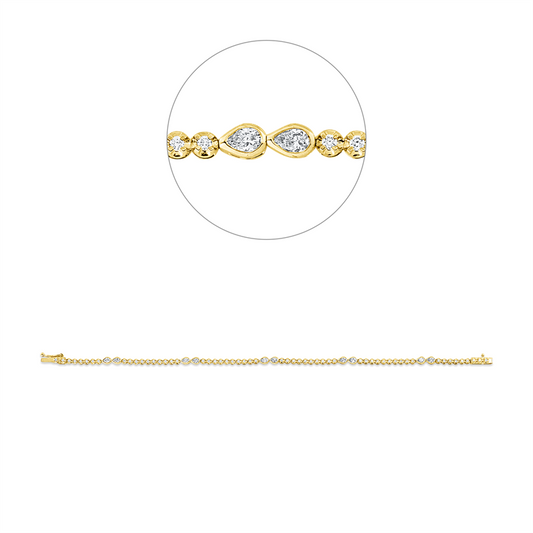 Armband 18 kt GG+WG, 57 Brill. 0,54 ct, TW-si, 10 Tropfen 0,52 ct, TW-si