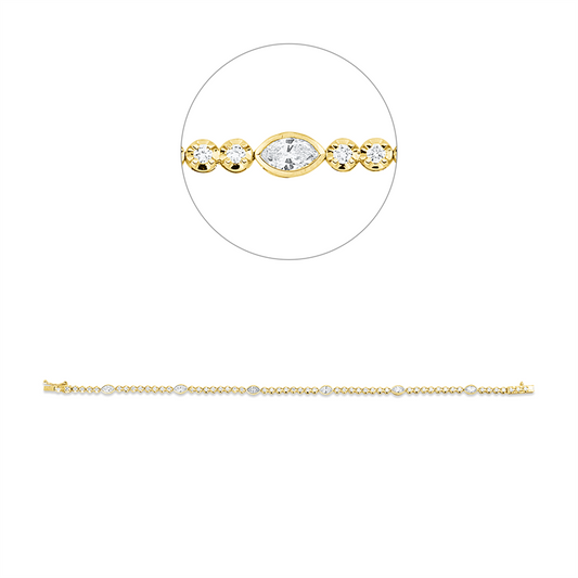 Armband 18 kt GG+WG, 6 Nav. 0,70 ct, TW-si, 53 Brill. 0,74 ct, TW-si