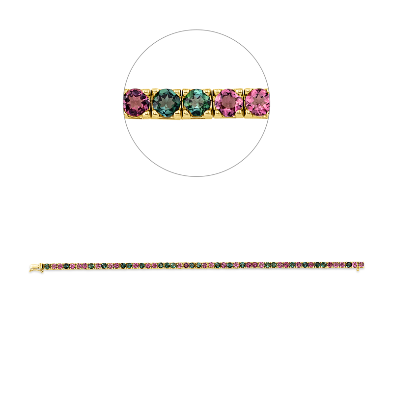 Armband 18 kt GG, 29 Turmalin 3,30 ct pink, 22 Turmalin 2,50 ct grün