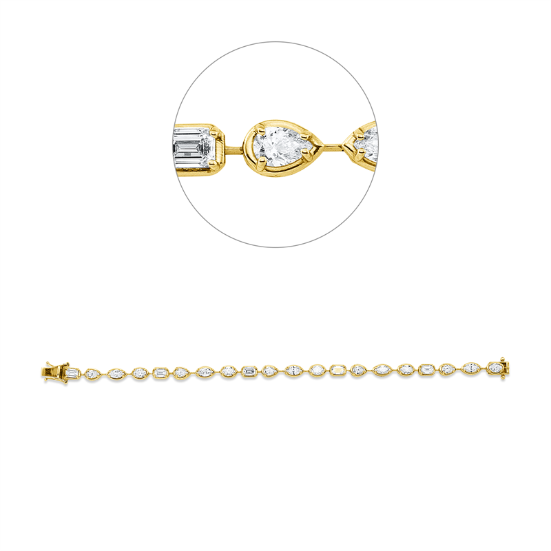 Armband 14 kt GG, 5 Tropfen 1,20 ct,5 Sm.schliff 1,98 ct, 5 Oval 1,54 ct, 5 Nav. 1,58 ct, TW-vsi/si