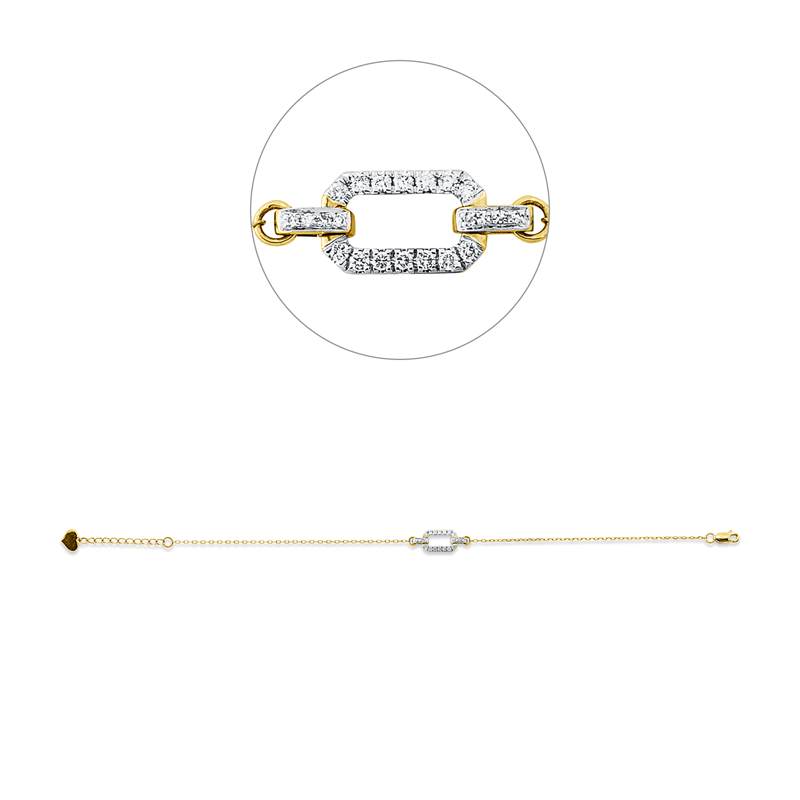 Armband 14 kt GG+WG, mit ZÖ 18 cm, 14 Brill. 0,12 ct, TW-pi, 8 Dia. 0,03 ct, TW-si