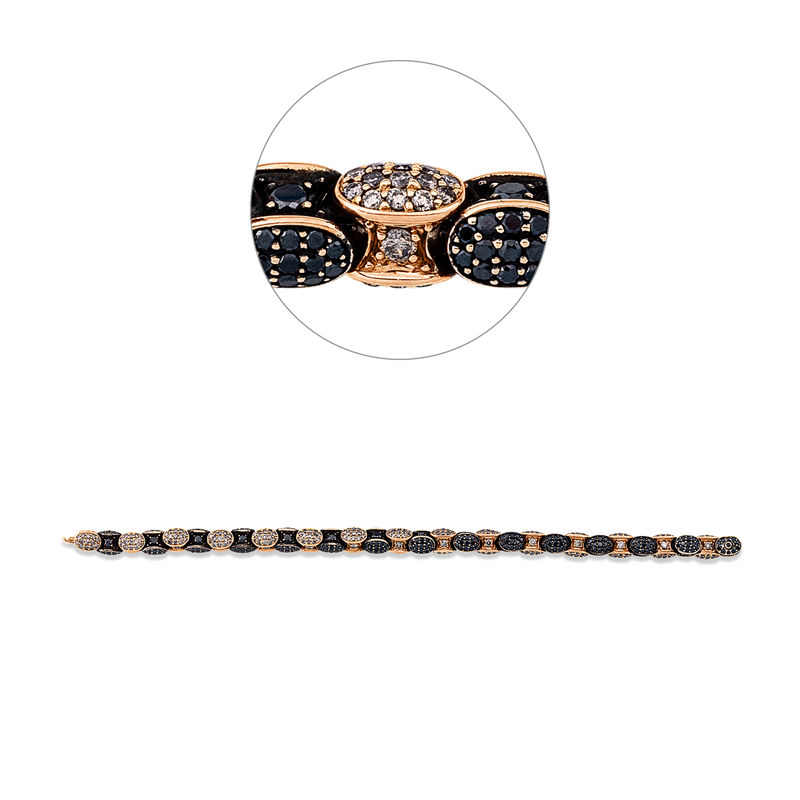 Armband 18 kt RG, Fassung teils schwarz rhodinie, 418 Brill. 7,06 ct, schwarz, 420 Brill. 6,77 ct, braun