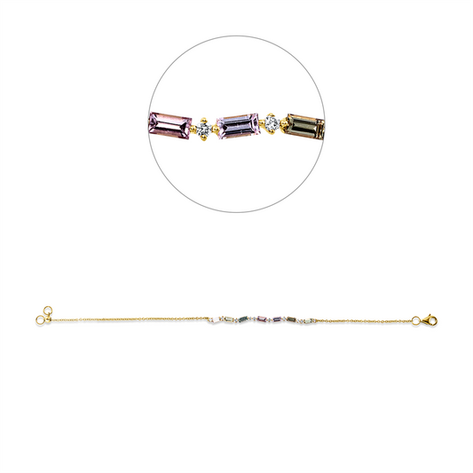 Armband 18 kt GG, 10 Brill. 0,14 ct, I-si, 7 Saphire 0,94 ct multicolor