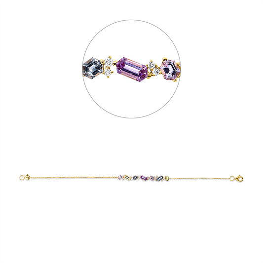 Armband 18 kt GG, 13 Brill. 0,15 ct, I-si, 7 Saphire 1,72 ct multicolor