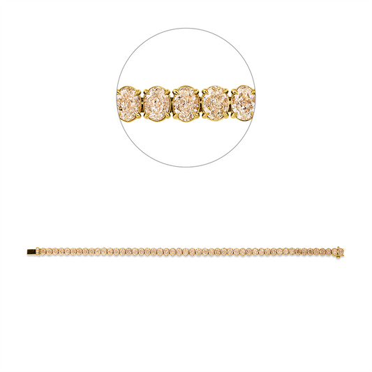 Armband 18 kt GG, 49 Oval 11,76 ct, gelb-vsi, 3 Brill. 0,02 ct, TW-vsi