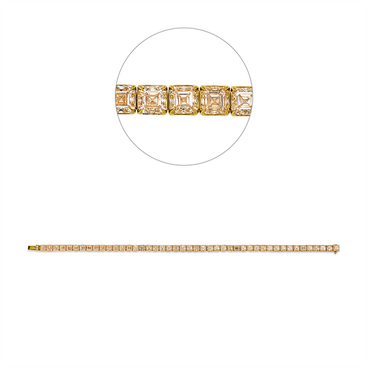 Armband 18 kt GG, 45 Assher 15,03 ct, gelb, 2 Brill. 0,01 ct, TW-si
