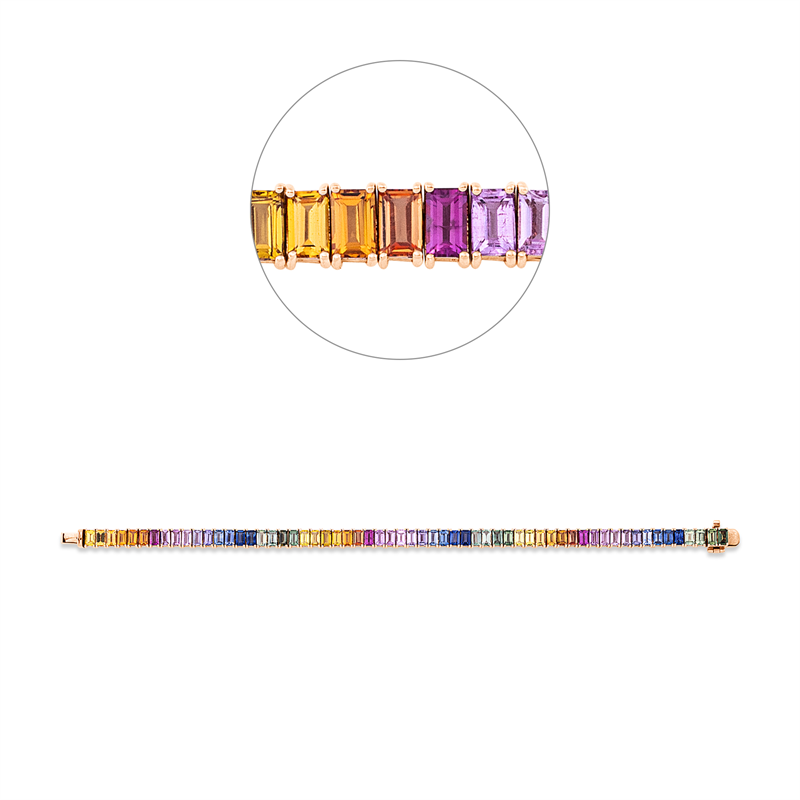 Armband 18 kt RG, 60 Saphire 12,34 ct multicolor