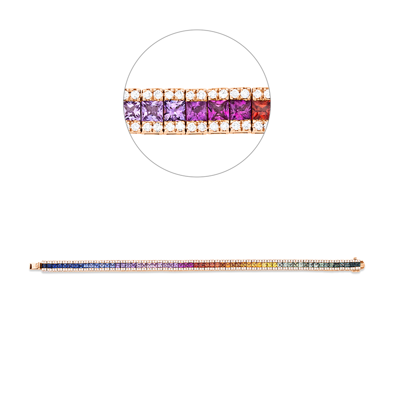 Armband 18 kt RG, 244 Brill. 1,37 ct, TW-si, 61 Saphire 7,23 ct multicolor