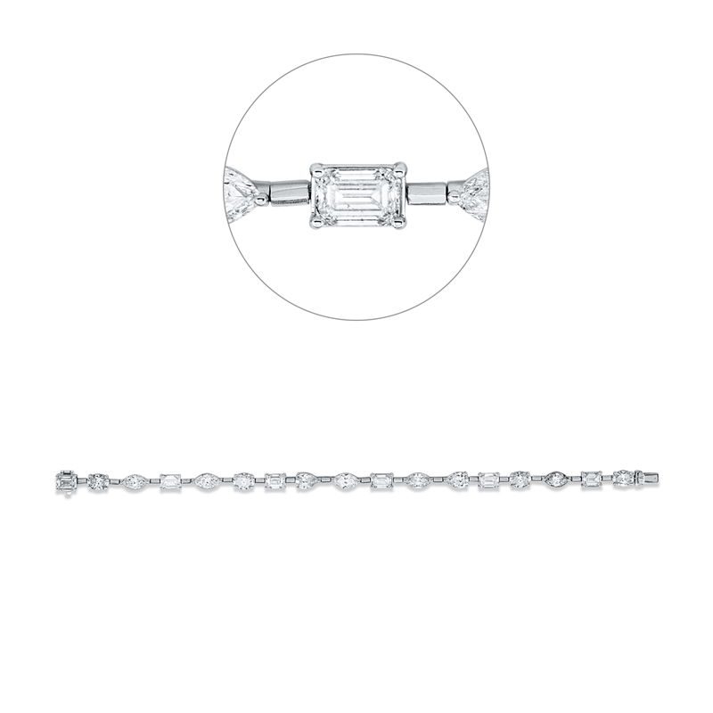 Armband 950 Pt WG+P950, 17 Fant-Schl. 10,87 ct, TW-vsi/si