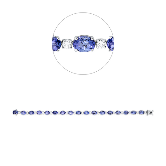 Armband 950 Pt WG+P950, 17 Brill. 1,51 ct, TW-si, 17 Tansanit 13,30 ct blau