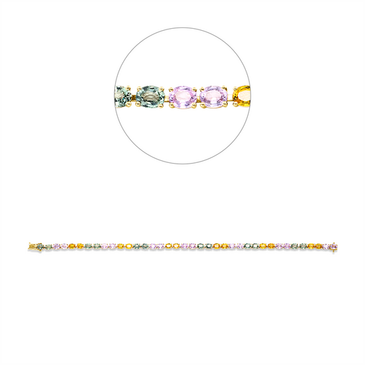 Armband 18 kt GG, 38 Saphire 8,40 ct multicolor