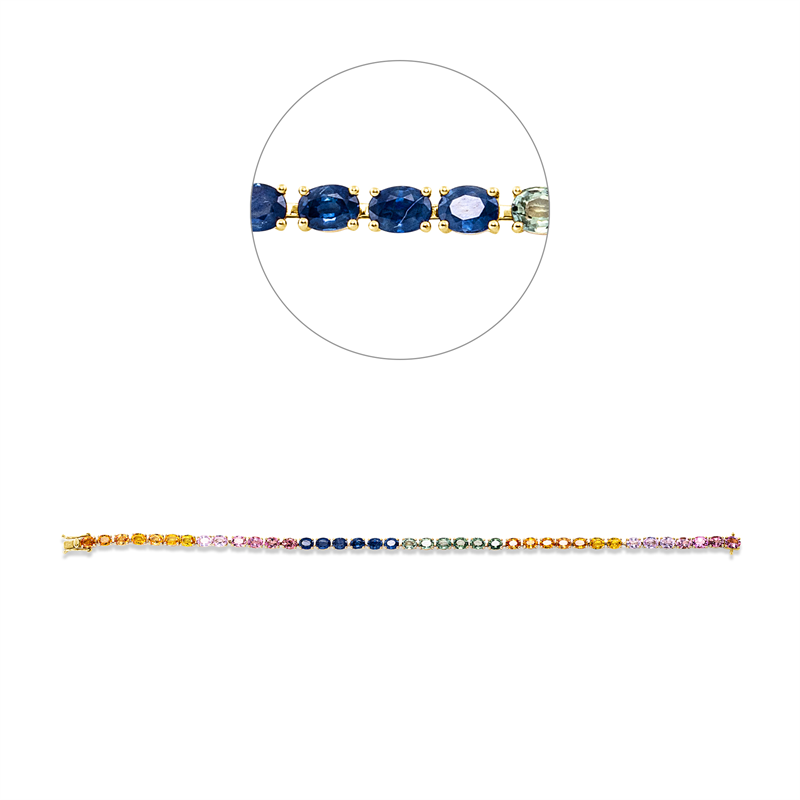 Armband 18 kt GG, 39 Saphire 8,20 ct fancy