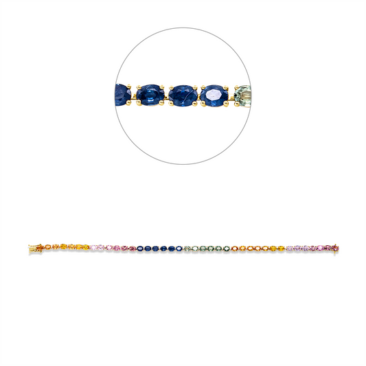 Armband 18 kt GG, 39 Saphire 8,20 ct fancy