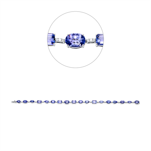 Armband 18 kt WG, 51 Brill. 0,23 ct, F-vsi, 18 Tansanit 8,08 ct blau