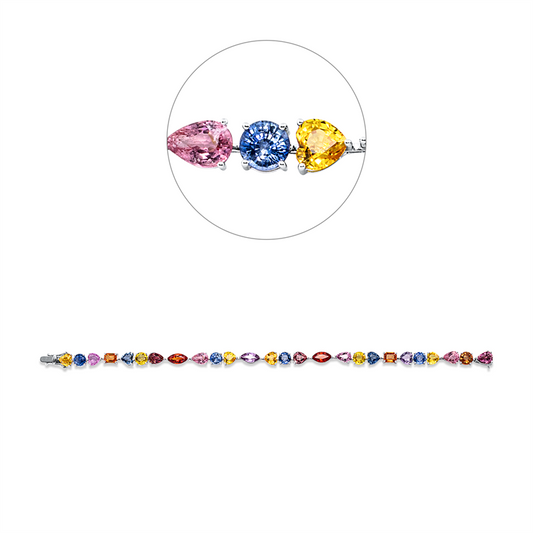 Armband 18 kt WG, 26 Saphire 15,60 ct multicolor