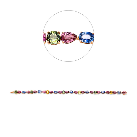 Armband 18 kt RG, 28 Saphire 15,47 ct multicolor