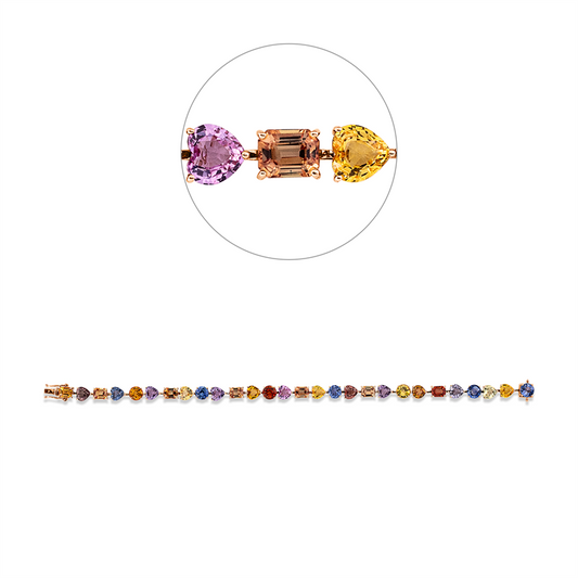 Armband 18 kt RG, 28 Saphire 16,70 ct multicolor