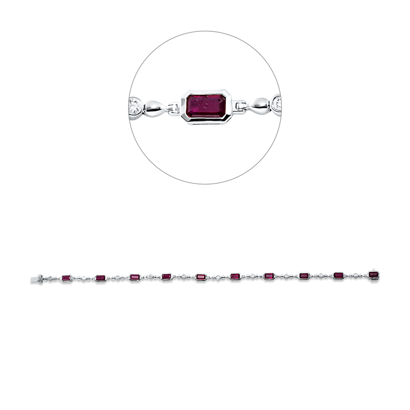 Armband 18 kt WG, 10 Brill. 0,21 ct, F-vsi, 10 Rubine 2,73 ct rot