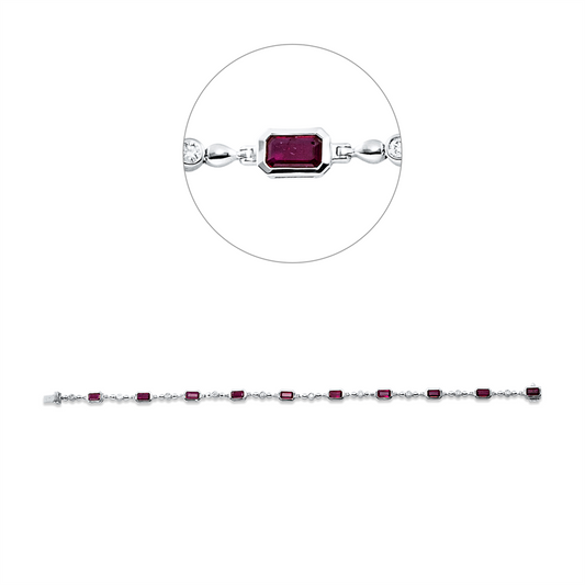 Armband 18 kt WG, 10 Brill. 0,21 ct, F-vsi, 10 Rubine 2,73 ct rot