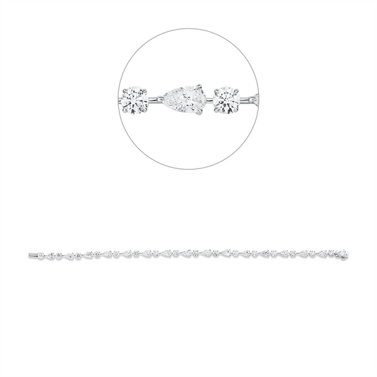 Armband 18 kt WG, 1 Tropfen 0,17 ct, D/F-vvs, 15 Tropfen 3,52 ct, D/F-si, 16 Brill. 2,28 ct, TW-si/pi