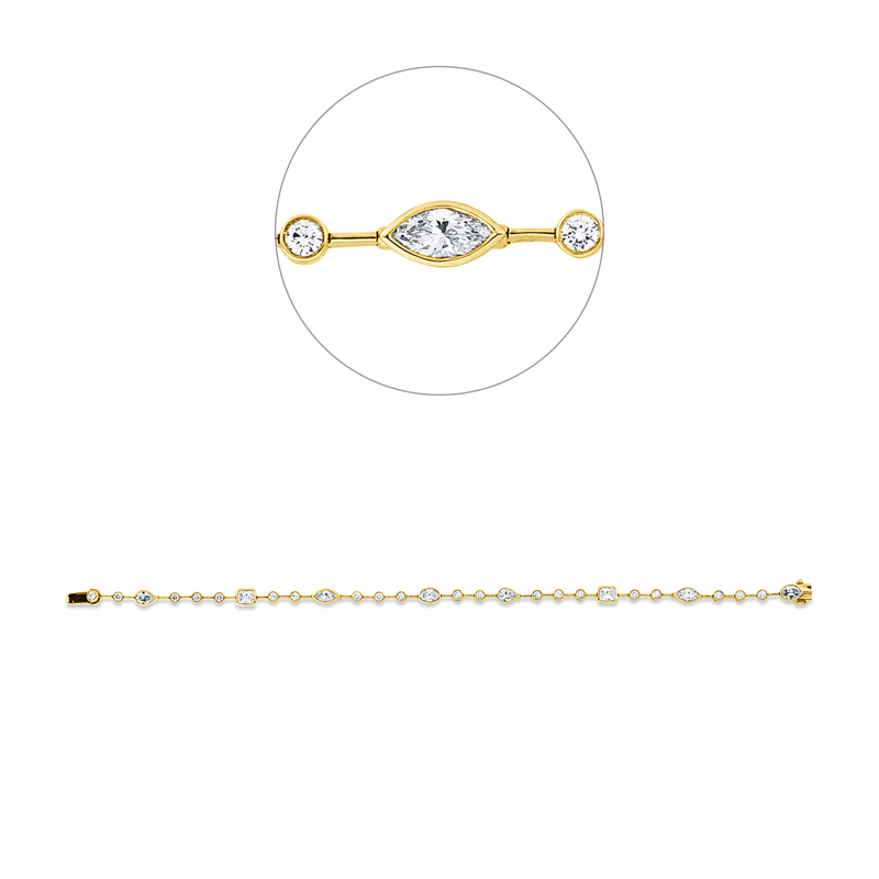 Armband 18 kt GG+WG, 2 Ov 0,44 ct, 2 Rad 0,54 ct, 4 Fant-Schl. 0,80 ct, 20 Br. 0,71 ct, TW-vsi