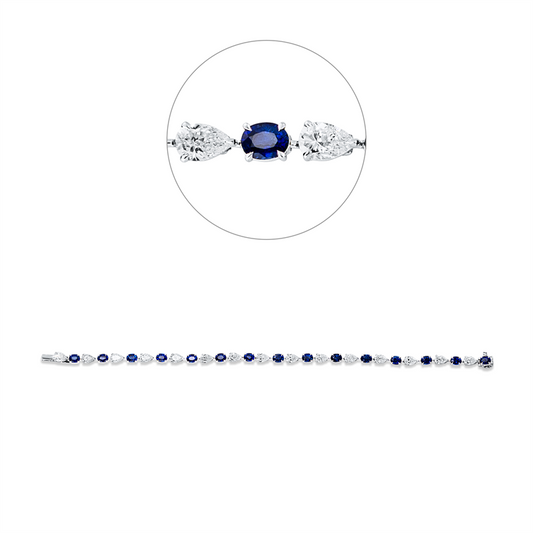 Armband 18 kt WG, 15 Saphire 5,00 ct blau, 15 Tropfen 3,99 ct, TW-vsi