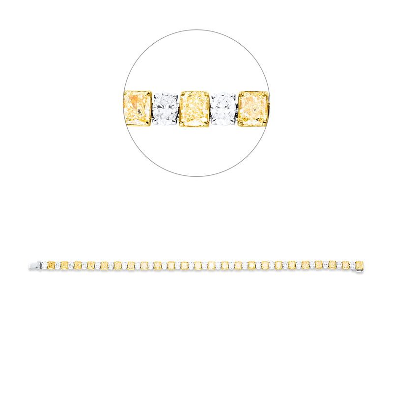 Armband 18 kt WG+GG, 24 Radiant 8,05 ct, gelb-vsi/si, 24 Oval 4,50 ct, F-vsi/si
