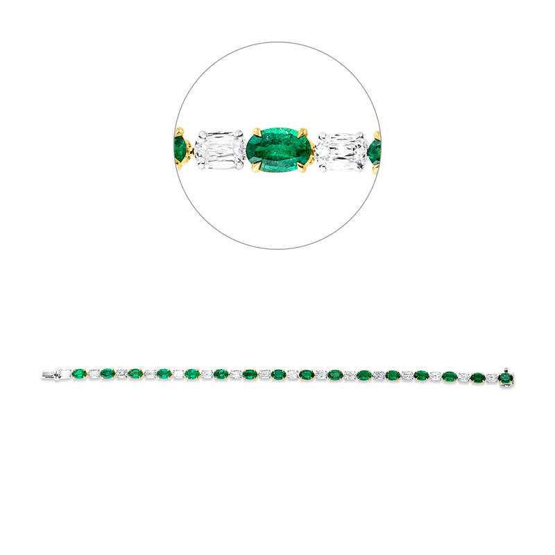 Armband 18 kt WG+GG, 16 Smaragde 6,19 ct grün, 16 Fant-Schl. 5,06 ct, TW-vsi
