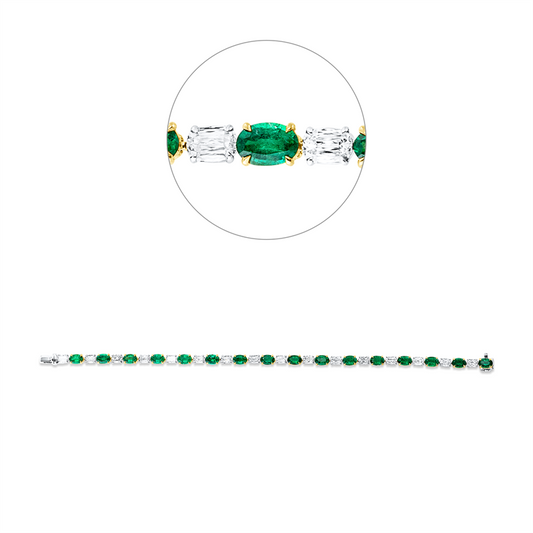 Armband 18 kt WG+GG, 16 Smaragde 6,19 ct grün, 16 Fant-Schl. 5,06 ct, TW-vsi