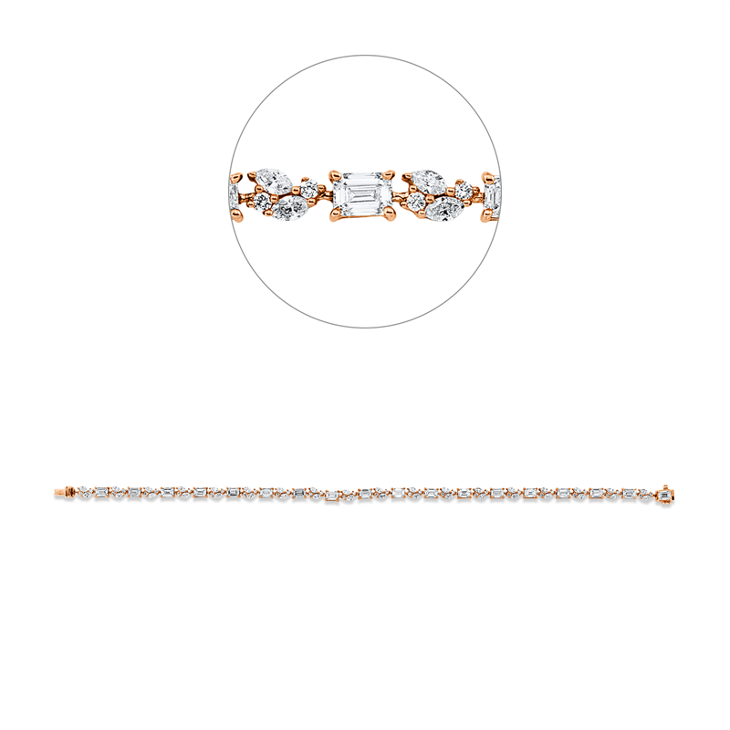 Armband 18 kt RG, 90 Fant-Schl. 4,63 ct, TW-si