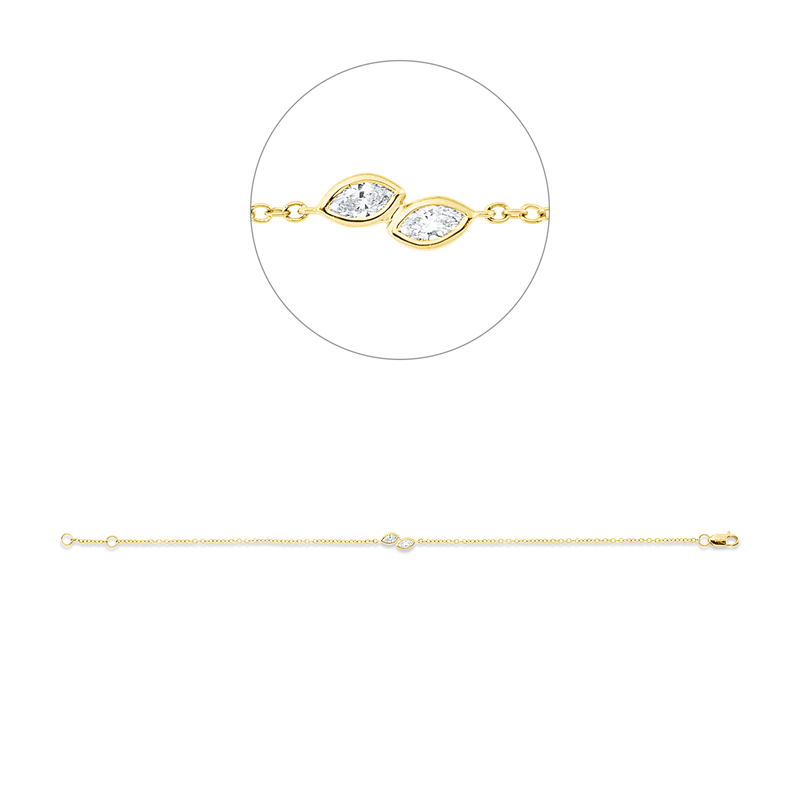 Armband 18 kt GG, mit ZÖ 16,5 cm, 2 Nav. 0,18 ct, TW-vsi/si