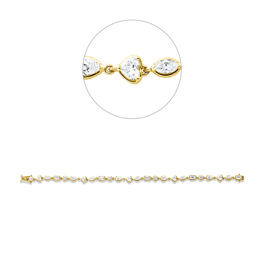 Armband 18 kt GG, 4 Tropfen 0,76 ct, TW-vsi, 5 Nav. 0,64 ct, TW-vsi, 5 Herzschl. 1,09 ct, TW-vsi, 5 Sm.schliff 1,06 ct, TW-vsi, 5 Brill. 0,54 ct, TW-vsi