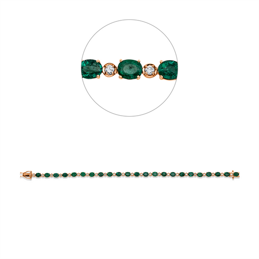 Armband 18 kt RG, 23 Brill. 0,47 ct, F-si, 23 Smaragde 6,57 ct grün
