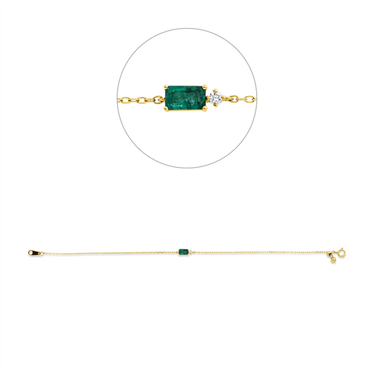 Armband 18 kt GG, 1 Brill. 0,02 ct, TW-pi, 1 Smaragd 0,29 ct grün