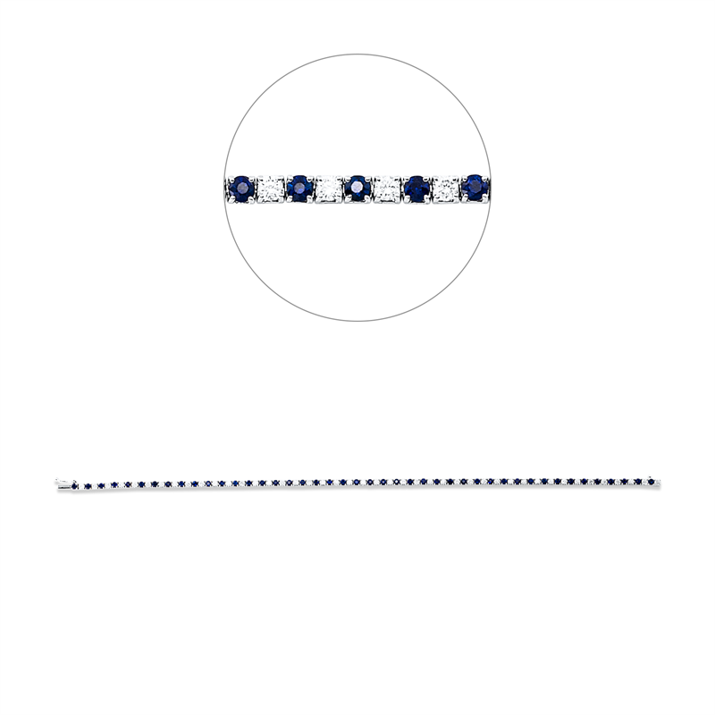 Armband 18 kt WG, 44 Brill. 0,94 ct, TW-vsi/si, 44 Saphire 1,37 ct blau