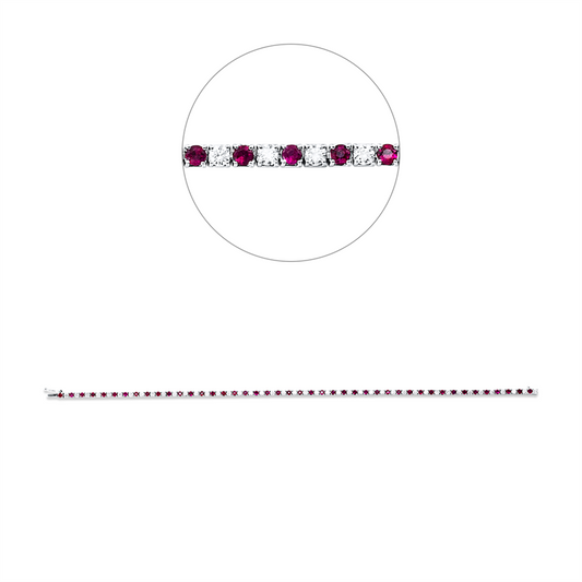 Armband 18 kt WG, 44 Brill. 1,03 ct, TW-vsi/si, 44 Rubine 1,25 ct rot