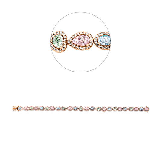 Armband 18 kt RG, 24 Fant-Schl. 7,26 ct, fancy-vsi, 424 Brill. 1,15 ct, pink