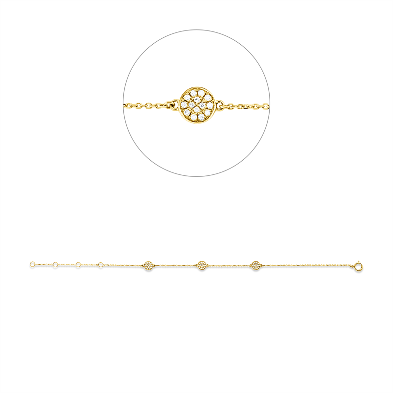 Armband 18 kt GG, mit ZÖ 14+15,5+16,5 cm, 42 Brill. 0,11 ct, TW-si