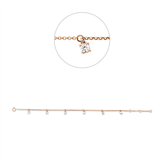 Armband 18 kt RG, mit ZÖ 15,4+16,7 cm, 6 Brill. 0,63 ct, TW-si
